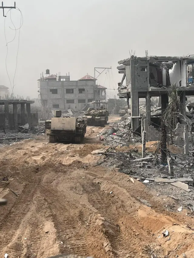 Rubble litters a Gaza neighbourhood in a photo released by the IDF