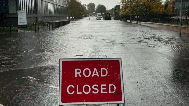 Road closed sign in Downpatrick