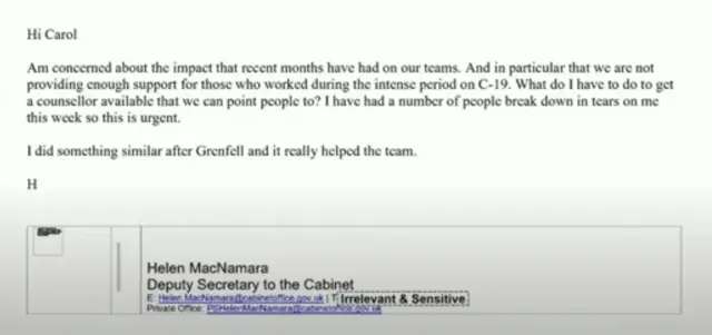 Helen MacNamara email sking for psychological help for staff