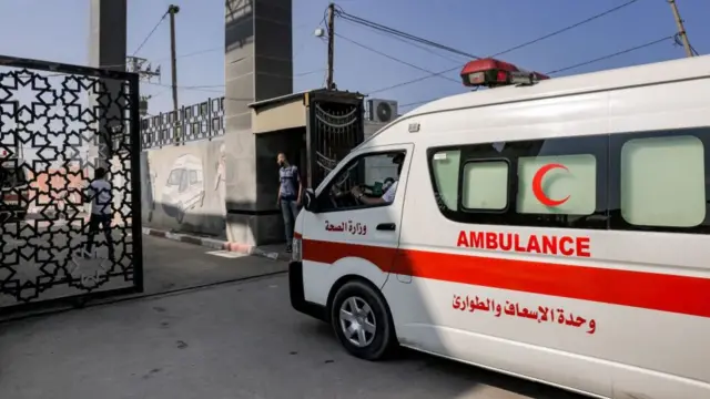 An ambulance at the Rafah crossing on Wednesday