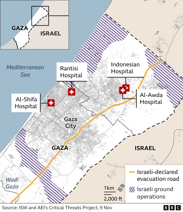 Hospitals in northern Gaza mapped