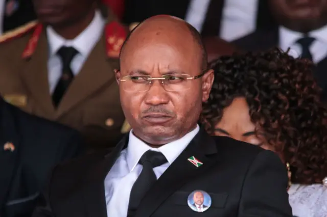 Burundi's new prime minister Alain-Guillaume Bunyoni attends the national funeral of late Burundi President Pierre Nkurunziza, who died at the age of 55, at the Ingoma stadium in Gitega, Burundi, on June 26, 2020.