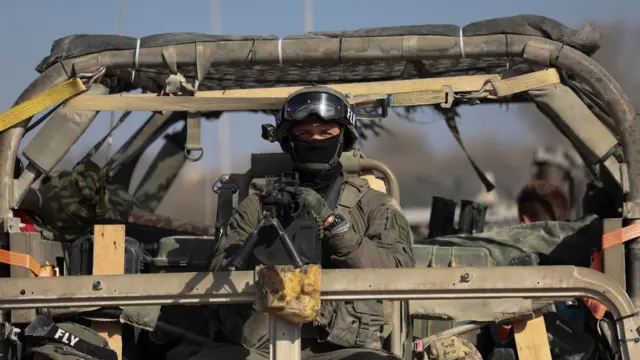 An Israeli soldier operates amid the ongoing ground operation in the Gaza Strip