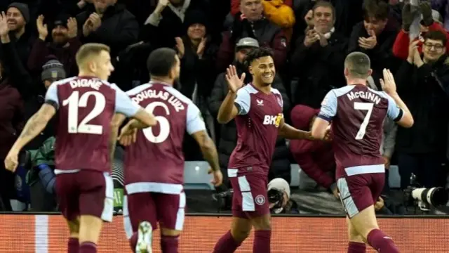 Ollie Watkins celebrates scoring for Aston Villa