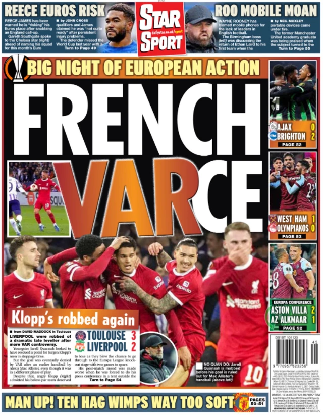 Back page of the Daily Star on 10 November 2023