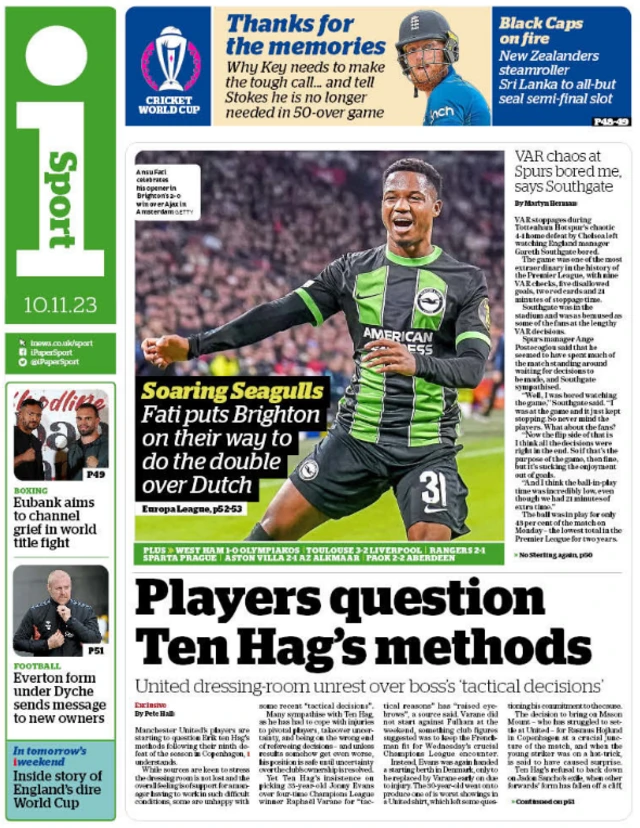 Lead page of i sport on 10 November 2023