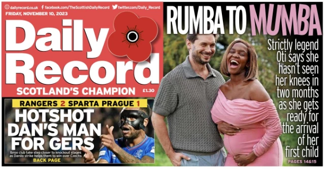 Front page of the Daily Record on 10 November 2023