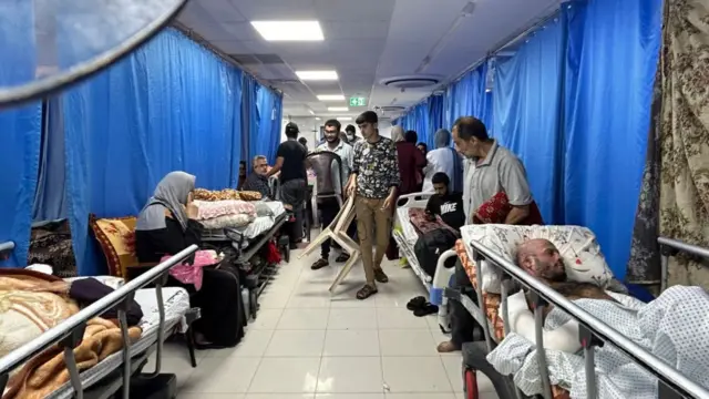 Patients and internally displaced people are pictured at Al-Shifa hospital in Gaza City on November 10, 2023, amid ongoing battles between Israel and the Palestinian Hamas movement.