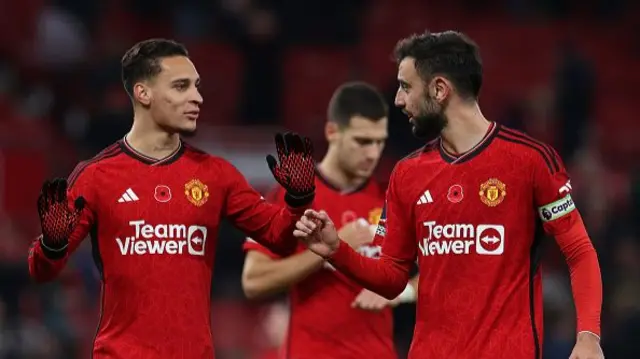 Antony and Bruno Fernandes speak after the final whistle