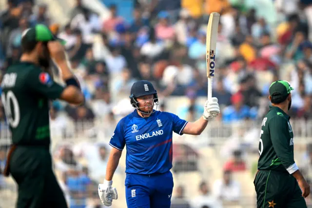 Jonny Bairstow celebrates his half-century