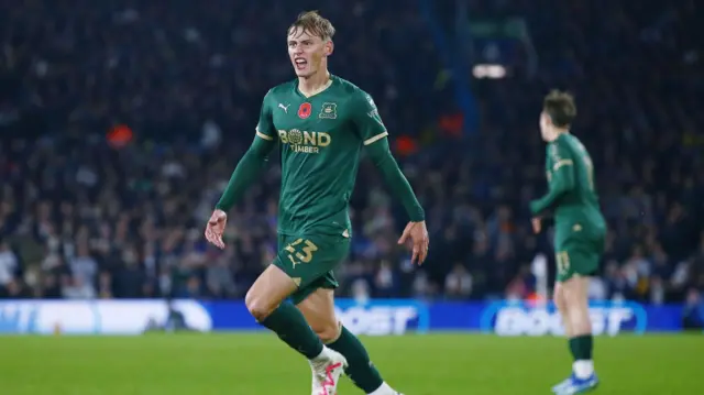 Ben Waine celebrates scoring for Plymouth at Leeds