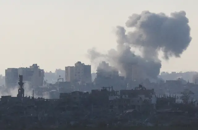 Smoke rises over Gaza as seen from southern Israel after the air strikes - 11 November 2023
