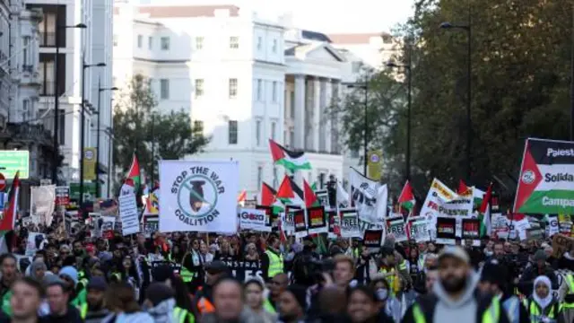 Demonstrators protest in solidarity with Palestinians in Gaza