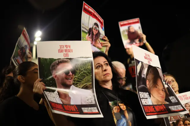 A protest at the Museum of Art in Tel Aviv calling for the release of Israeli hostages held by Hamas