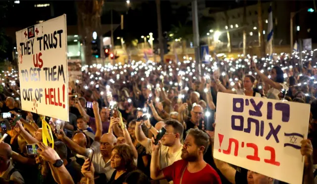 A protest at the Museum of Art in Tel Aviv calling for the release of Israeli hostages held by Hamas.