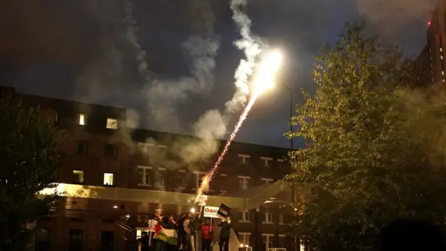 Protestors set off fireworks