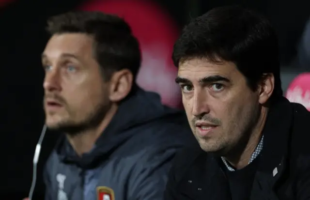 Andoni Iraola looks on from the bench before kick-off