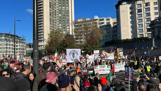 Pro-Palestinian protestors gather in central London