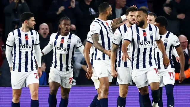 West Brom celebrate Kyle Bartley's equaliser