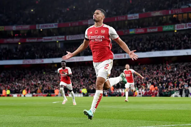 : William Saliba of Arsenal celebrates
