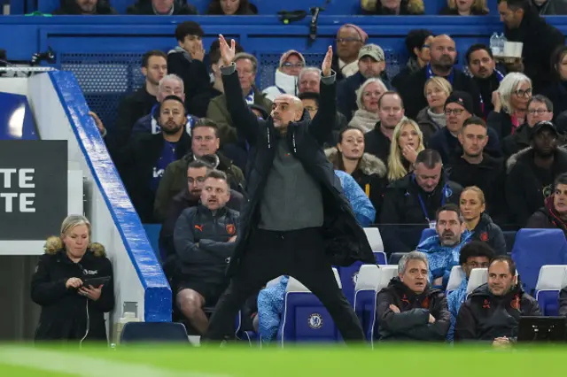 Head Coach Pep Guardiola of Manchester City on the side-line animated