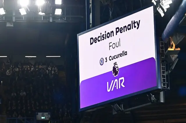 The big screen displays the outcome of a VAR