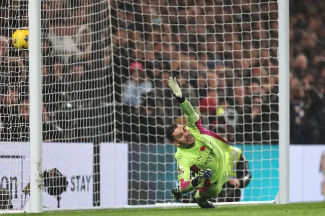 Ederson of Manchester City concedes a penalty