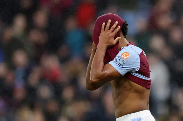 Ollie Watkins of Aston Villa reacts after a missed chance