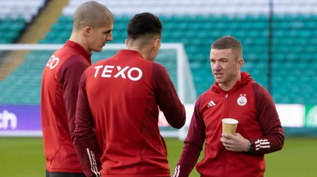 Aberdeen's Slobodan Rubezic, Bojan Miovski and Jonny Hayes