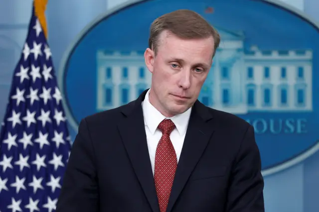 Jake Sullivan addressing a White House news conference last month