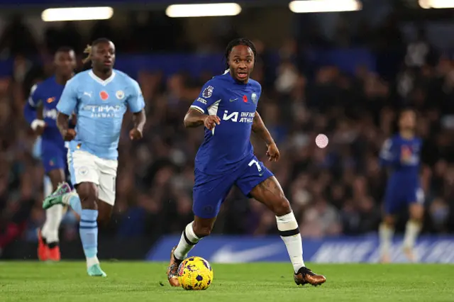 Raheem Sterling of Chelsea runs with the ball