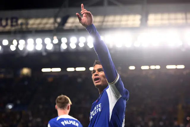 Thiago Silva celebrates with his arm aloft