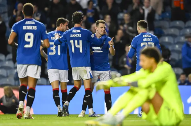 Rangers celebrate the fourth goal in September's cup victory