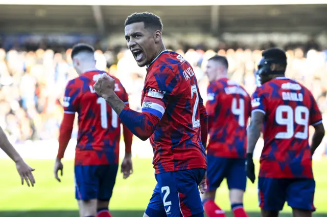 James Tavernier celebrates making it 2-0 to Rangers