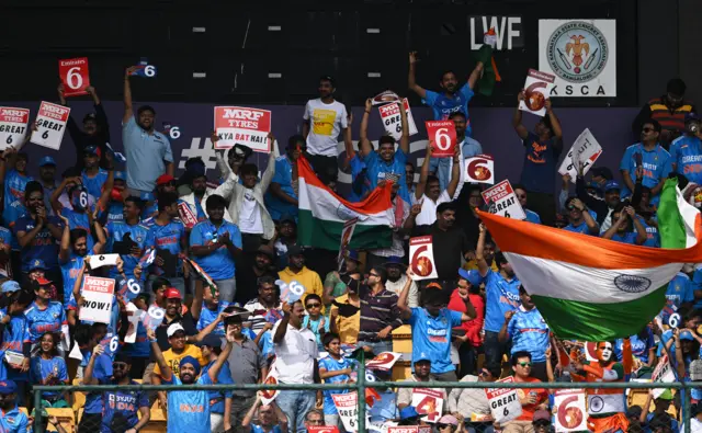 India fans celebrate Shubman Gill hitting a six