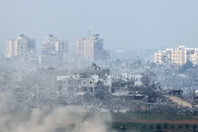 Smoke rises from Gaza after the air strikes as seen from southern Israel - 13 November 2023