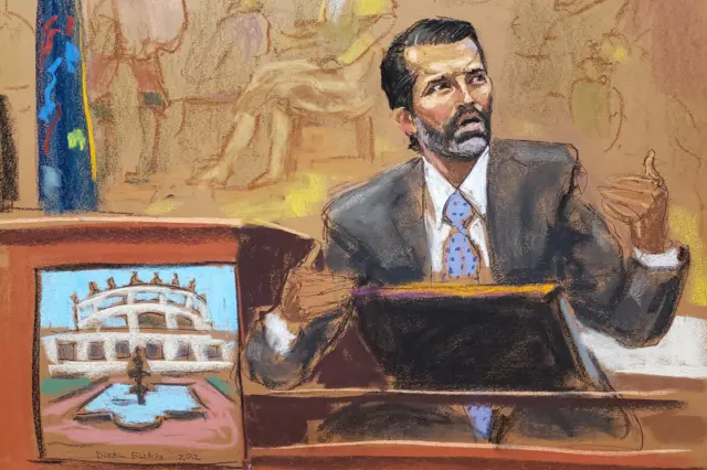 Don Jr's sketch near a screen image of the Doral Florida property