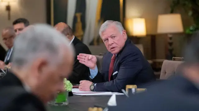 Jordan's King Abdullah II speaks during his meeting with officials in Amman, 13 November 2023