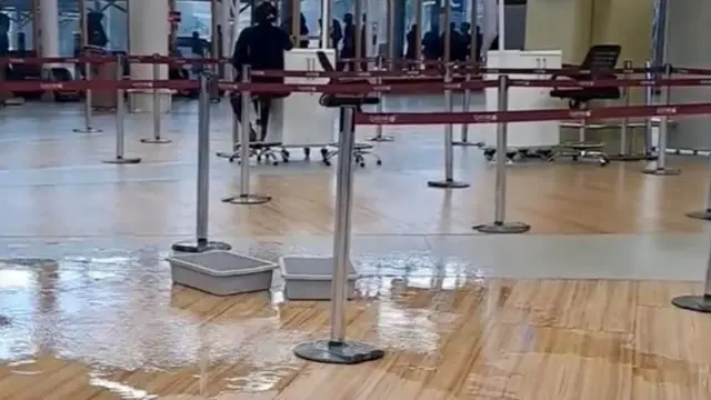 Rain leaking into one of the terminals at Kenya's Jomo Kenyatta International Airport on 14 November, 2023