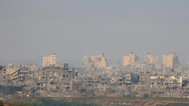 A view of damaged buildings in Gaza following artillery strikes