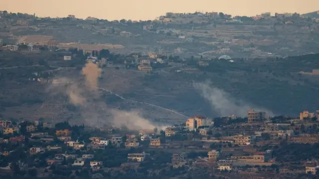 Smoke rises as seen from Israel-Lebanon border in northern Israel, November 13, 2023.