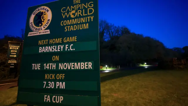 Sign advertising Horsham v Barnsley