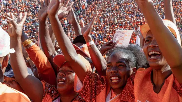 Supporters of Madagascar's outgoing president and candidate for re-election Andry Rajoelina attend his final presidential campaign rally ahead of the upcoming election at the Coliseum of Antsonjombe in Antananarivo, Madagascar November 12, 2023