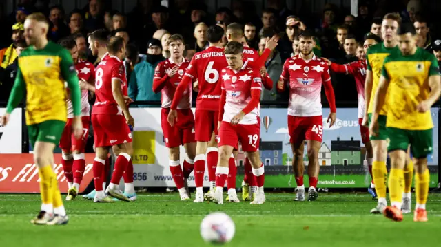 Barnsley celebrate a goal at Horsham