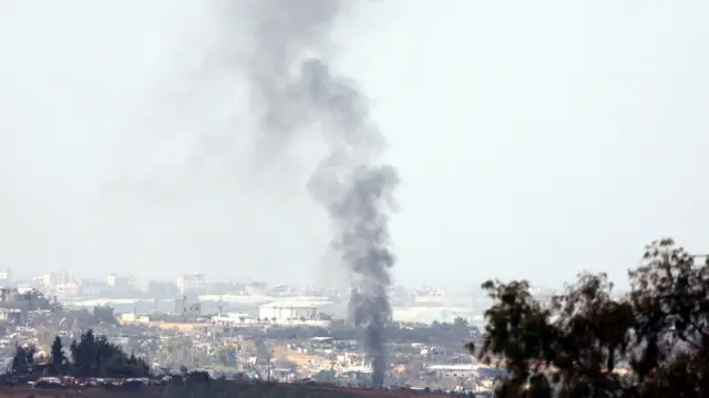 Smoke billows following an air strike on the northern part of the Gaza Strip, as seen from Sderot in southern Israel