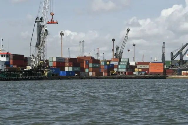 Cargo ships in Lagos port, Nigeria (archive shot)