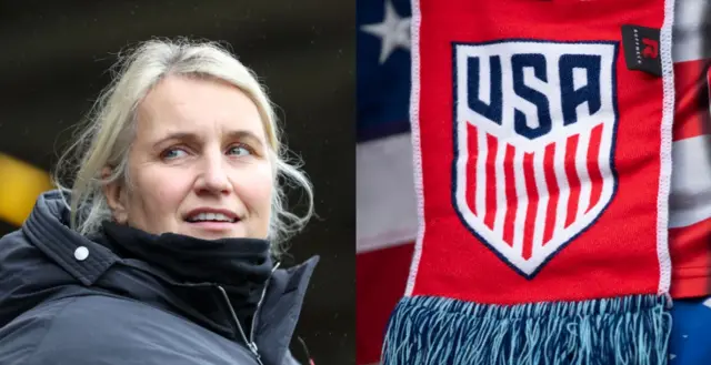 Emma Hayes (left) Scarf with USA badge (right).