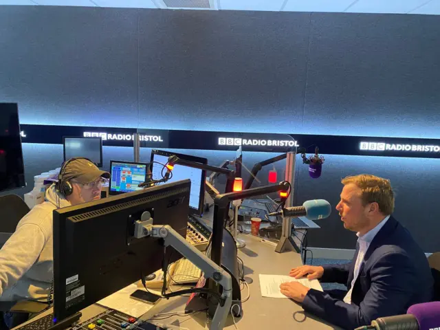 Kyle Dudd speaking in the BBC Radio Bristol studio