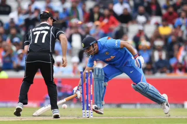 India's MS Dhoni is run out in Cricket World Cup semi-final v New Zealand in 2019