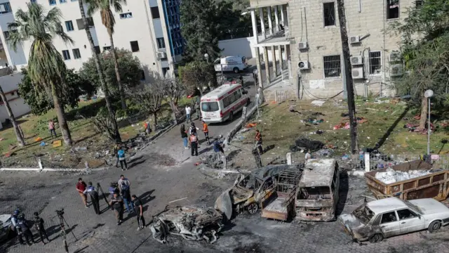 Scene of the aftermath of a blast at Al-Ahli Arab hospital in the Gaza Strip